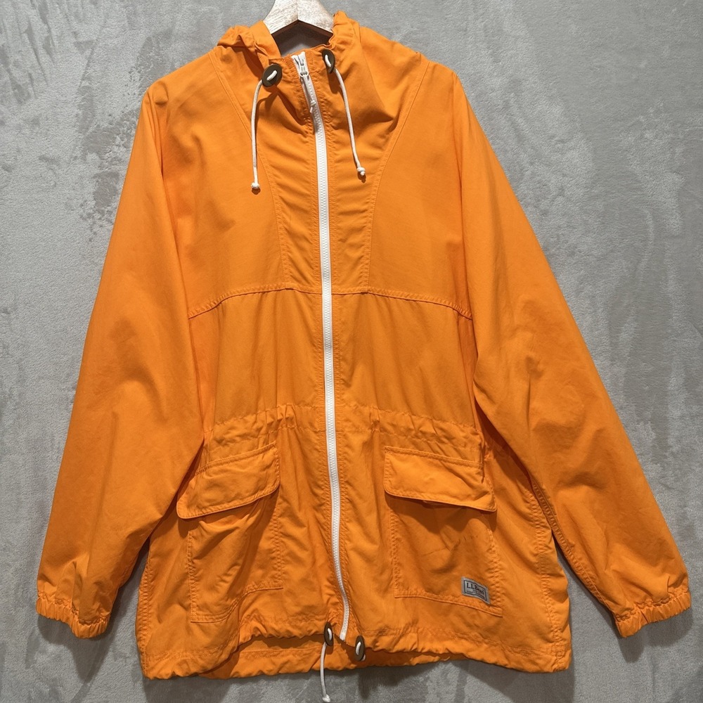 LL Bean Mountain Classic Jacket Women's XL Orange Full White Zipper Elastic Cuff